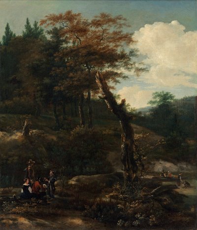 有旅行者的森林景观，1640年代末。 作者 亚当·皮纳克（Adam Pynacker）