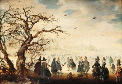 德语: Wintervergnügen 冬季景观，优雅的人物在滑冰 作者 亚当·范·布雷恩