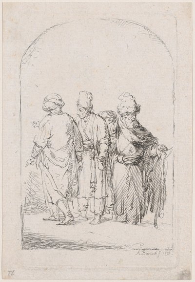 四个身着东方服装的站立者的组合，1795年。 作者 亚当·冯·巴奇
