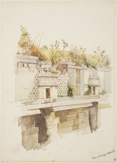 Casa de Monjas，乌斯马尔，墨西哥 废墟上层的绘画（水彩） 作者 阿黛拉·布雷顿（Adela Breton）