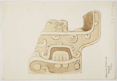 墨西哥乌斯马尔神庙的废墟/石雕 描绘部分石雕（水彩） 作者 阿黛拉·布雷顿（Adela Breton）
