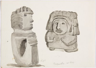 墨西哥帕潘特拉的石头人（水彩画 作者 阿黛拉·布雷顿（Adela Breton）