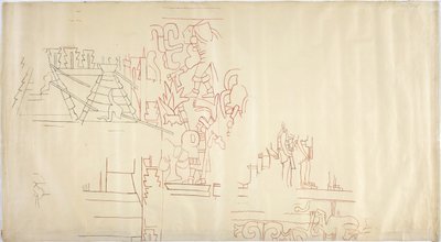 描绘墨西哥奇琴伊察 Casa de Monjas 的壁画 用黑色和红色墨水（红色和黑色墨水和石墨）描绘和上墨 作者 阿黛拉·布雷顿（Adela Breton）