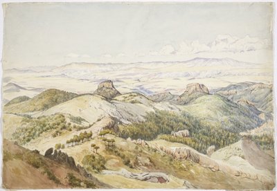 从 Cerro de Navajas 看，墨西哥伊达尔戈（水彩） 作者 阿黛拉·布雷顿（Adela Breton）