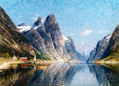 北欧的峡湾景象》。   作者 阿德尔斯汀·诺曼（Adelsteen Normann）