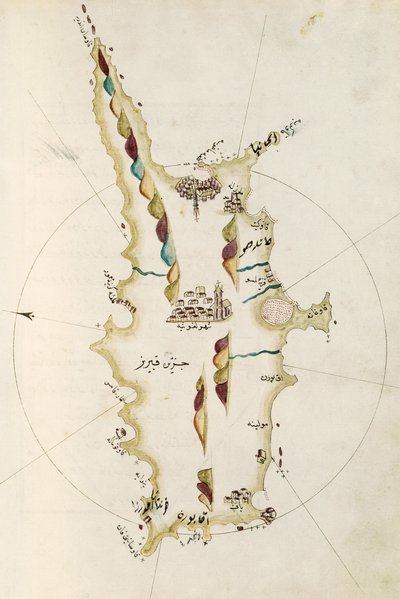 塞浦路斯岛地图，来自波托拉诺地图集的插图，由海军上将皮里-雷斯（1465-1470 - 1553-1554）绘制。 作者 皮里里斯海军上将