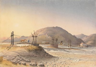 1851 年 1 月 11 日，智利圣地亚哥以南五里格梅普河上的皮条吊桥（但用链条修复）