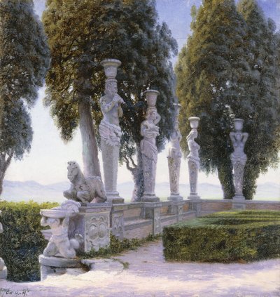 在卡普拉拉拉的法尔内塞别墅（Varnes Farnese）地面上的女像柱广场；卡普拉蒂拉的法尔内塞宫公园里的加莱蒂迪广场（Piazzale delle Cariatidi） 作者 阿道夫·海因里希·汉森（Adolf Heinrich Hansen）