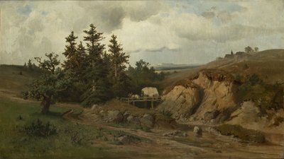 木桥景观 - 木桥景观 - 阿道夫·科萨雷克 (1830-1859)。 布面油画 作者 阿道夫·科萨里克（Adolf Kosareek）