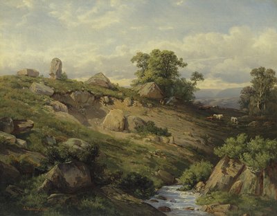 谷斜坡与岩石秋天，1861年 作者 阿道夫·莫森格尔