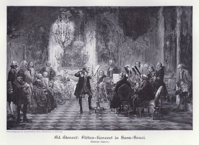 Flute concert in the Palace of Sanssouci, Potsdam, Prussia (engraving) 作者 Menzel（之后）的Adolph Friedrich Erdmann