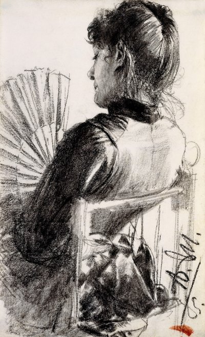 带风扇的女人，1885年 作者 阿道夫门泽尔