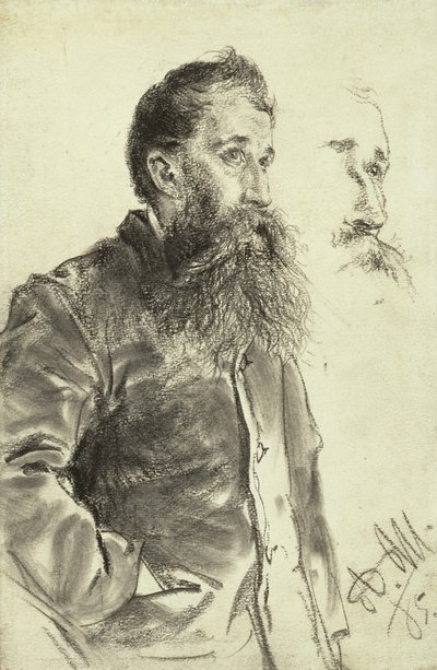 研究1885年，一个留着胡子的男人，他的手放在口袋里 作者 阿道夫门泽尔