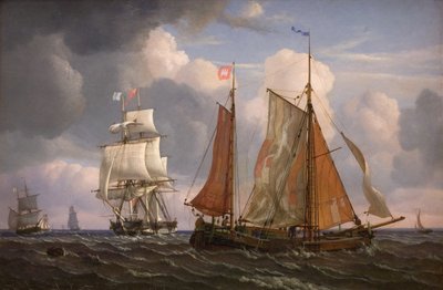船只在海湾中逆风航行和跳动 作者 阿道夫·弗里德里希·沃尔默