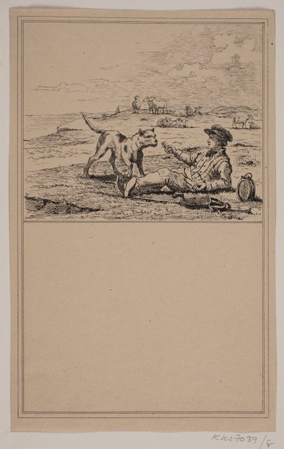 牧羊人和狗第 7 号，收录于 Chr. Winther 和 M. Rørbye，"25 Billeder for små børn"。 作者 阿道夫·基滕多夫