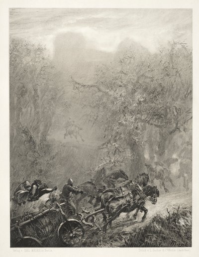 《用刷子和刮刀在石头上写散文：囚犯穿过树林的护卫队》，1851年。 作者 阿道夫门泽尔