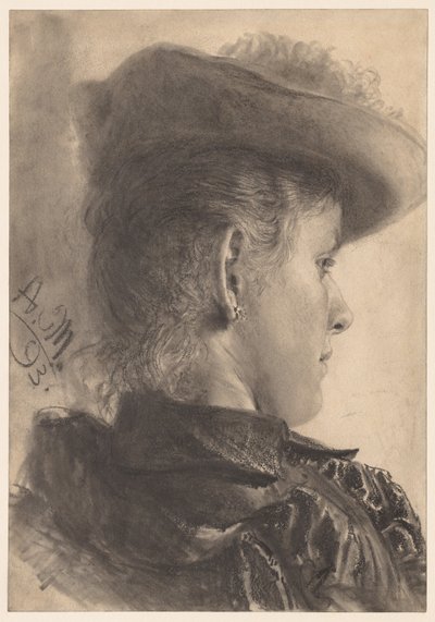 一个女人的半身像，从后面看，1893年。 作者 阿道夫门泽尔