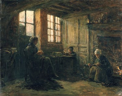 妇女欺负亚麻，翁弗勒尔，1877年 作者 阿道夫·费利克斯·卡尔斯（Adolphe Felix Cals）