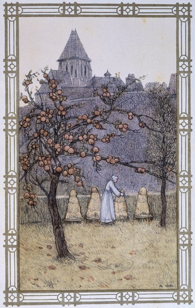 蜜蜂的生活：养蜂的工作--A. Giraudon的绘画作品 作者 阿道夫·吉拉顿（Adolphe Giraudon）