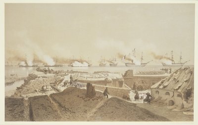 法国舰队在第聂伯河河口对Kil-Bouroun进行轰炸，来自1855年至1956年的Nos Souvenirs de Kil-Bouroun吊坠LHiver passe dans Le Euman Ciceri（1 作者 阿道夫·让·巴蒂斯特·巴约（Adolphe Jean Baptiste Bayot）和安东尼·莱昂·莫雷尔