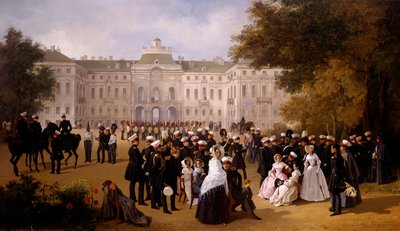 1840 年在斯特雷尔诺城堡附近散步一天 阿道夫·拉杜纳 (Adolphe Ladurner) 的画作 (1798-1856) 作者 阿道夫·拉杜纳