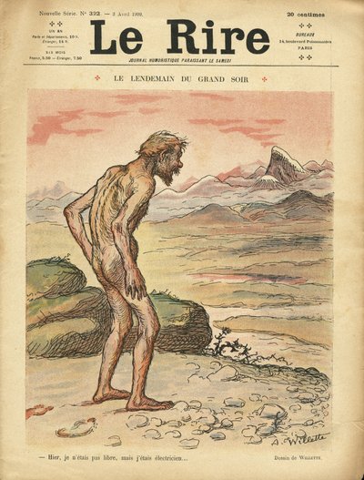 Adolphe dit Willette (1857-1926)为《Lire》杂志封面所作的插图，09年4月3日 - Le next day du grand soir - Social, Prehistoire, Collectivism - Nudite 作者 阿道夫·莱昂·威莱特