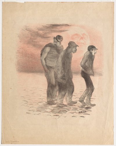 巴黎风光与凶手》（石版画，黑色和红色印刷） 作者 阿道夫·莱昂·威莱特