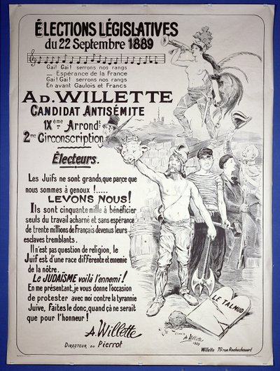 在1889年9月的立法选举中宣传艺术家选举的海报 作者 Adolphe Leon Willette