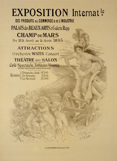 复制国际商业和工业产品展览会的广告，Palais des Beaux-Arts和Galerie Rapp，Champ de Mars，巴黎，1893年 作者 Adolphe Leon Willette