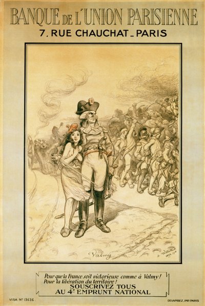 所以法国在Valmy！上取得胜利，这是1918年巴黎联盟银行的广告 作者 阿道夫·莱昂·威莱特