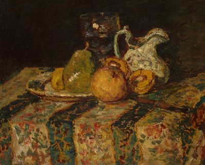 有水果和酒壶的静物，1874年。 作者 阿道夫·蒙蒂切利