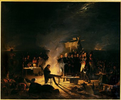 1809 年 7 月 5 日至 6 日拿破仑在瓦格拉姆纽特战场的宿营地......（布面油画） 作者 阿道夫·罗恩（Adolphe Roehn）
