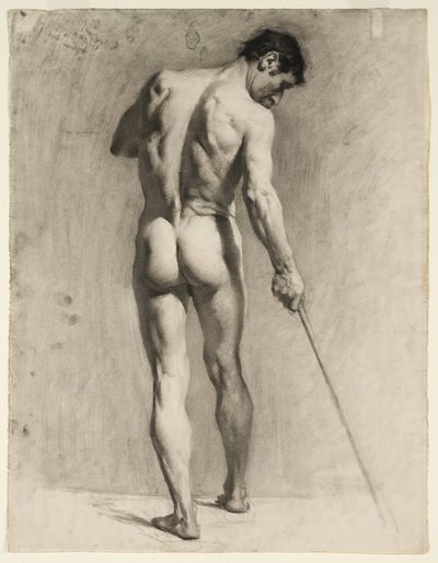 手持拐杖的男性裸体素描，约 1910-12 年（纸上粉笔画） 作者 Adolphe Valette