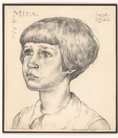 Han van der Kop 绘制的米达（Mida）肖像的照片再现
米达（Mida），1933 年 7 月（物上标题 作者 Adriaan Bijl（归因于）