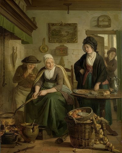女人烘烤煎饼。约于1790-1810年 作者 阿德里安·德·莱利