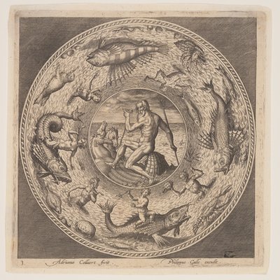 波塞冬，选自一套版画设计（Fonds de Coupe） 作者 阿德里亚恩·科拉特