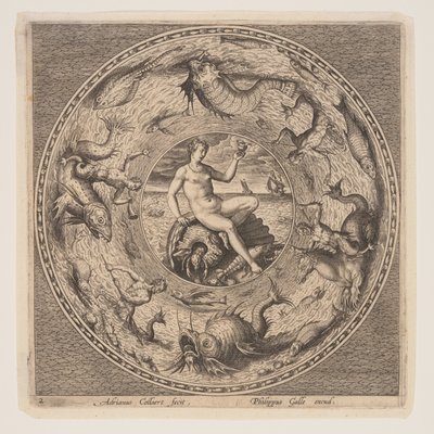 贝壳上的忒提斯，选自一套版画设计（Fonds de Coupe） 作者 阿德里亚恩·科拉特