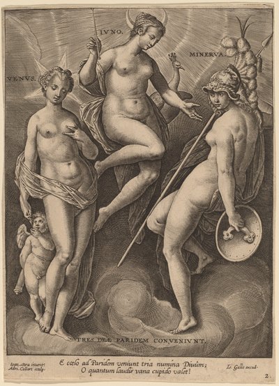金星、朱诺和密涅瓦 作者 Jan van der Straet 之后的 Adriaen Collaert