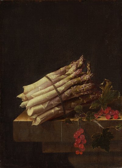 芦笋和红醋栗的静物，1696年。 作者 阿德里安·库尔特