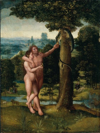 亚当和夏娃》，约 1520 年（橡木上的油彩） 作者 Adriaen Isenbrandt或Isenbrant
