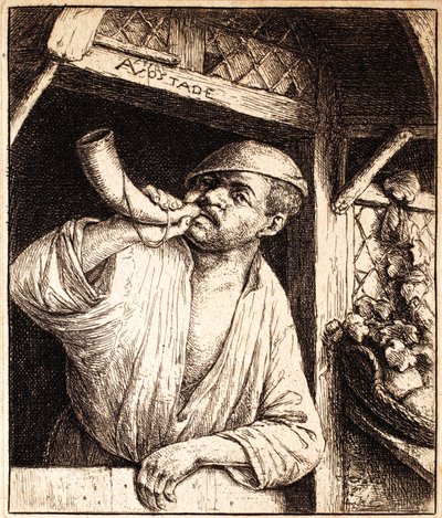 Baker听着他的号角，1670年 作者 阿德里亚恩·扬斯（Adriaen Jansz）。范·奥斯塔德