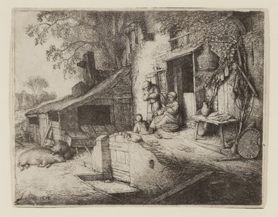 村舍门旁-微调器 作者 阿德里亚恩·扬斯（Adriaen Jansz）。范·奥斯塔德