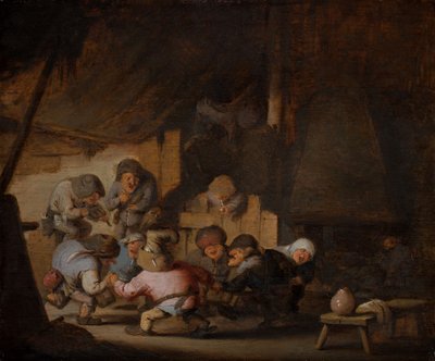 农民旅店里跳舞的小矮人，约 1635 年（木板油画） 作者 阿德里亚恩·扬斯（Adriaen Jansz）。范·奥斯塔德