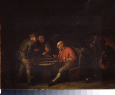 弗拉芒人玩骰子。绘画作者：Adriaen Jansz van Ostade（1610-1685 年）。荷兰画派。布面油画。圣彼得堡加特契纳宫博物馆。 作者 阿德里亚恩·扬斯（Adriaen Jansz）。范·奥斯塔德