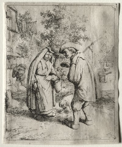 男人和一个女人交谈。 作者 阿德里亚恩·扬斯（Adriaen Jansz）。范·奥斯塔德