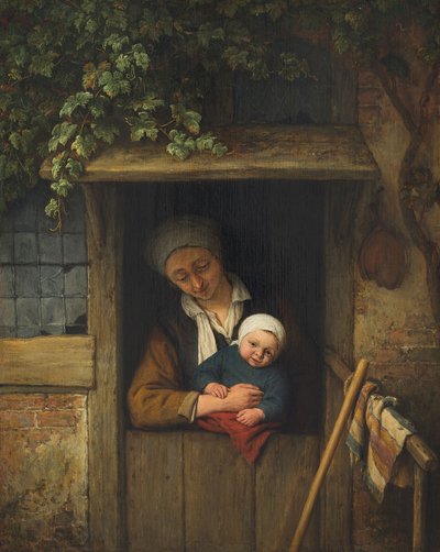 门前抱着孩子的母亲 作者 阿德里亚恩·扬斯（Adriaen Jansz）。范·奥斯塔德