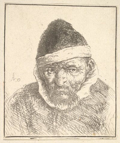 戴白领和尖帽子的老人，1610-85。 作者 阿德里亚恩·扬斯（Adriaen Jansz）。范·奥斯塔德