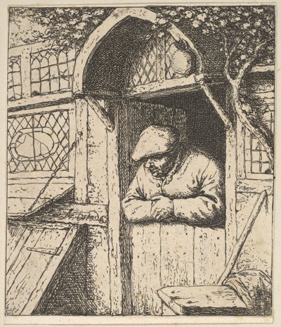 农民靠门，1610-185年。 作者 阿德里亚恩·扬斯（Adriaen Jansz）。范·奥斯塔德