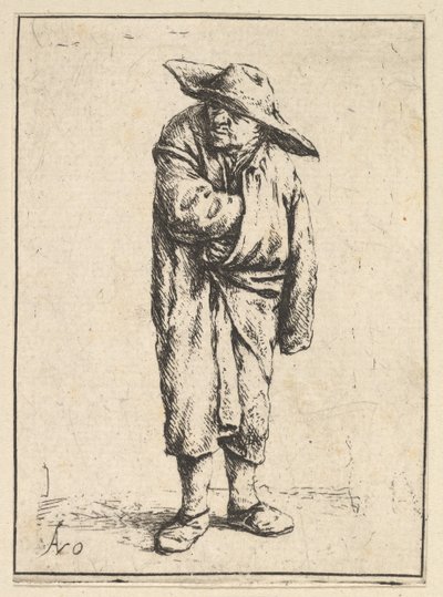 农民披着斗篷，1610-185年。 作者 Adriaen Jansz. van Ostade