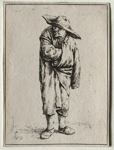 农民用他的手在他的斗篷。 作者 阿德里亚恩·扬斯（Adriaen Jansz）。范·奥斯塔德